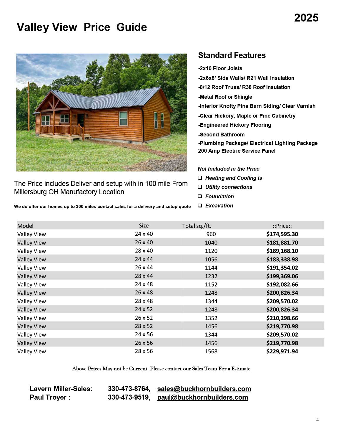 Valley View Pricing Guide