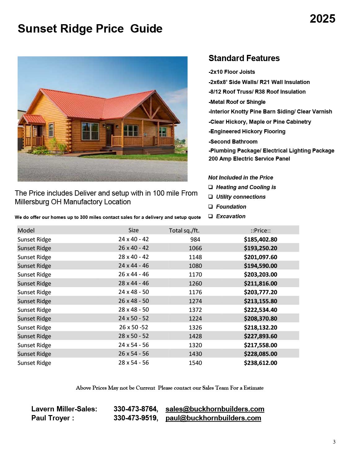 Sunset Ridge Pricing Guide