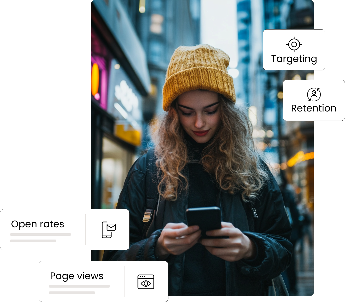 Picture of girl on her phone walking in the city