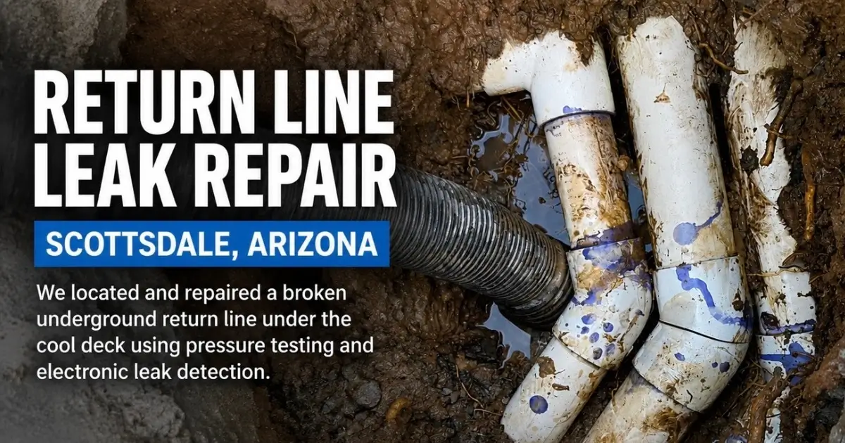 Underground return line leak repair beneath a cool deck in Scottsdale Arizona by Leak Tech LLC