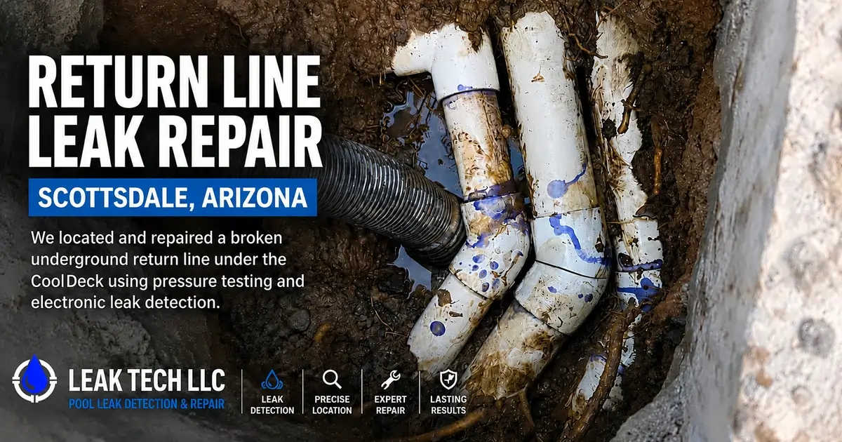 Return line leak repair under CoolDeck in Scottsdale Arizona by Leak Tech LLC