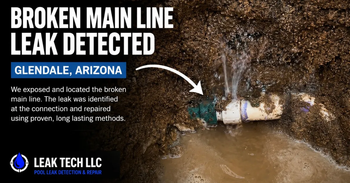 Broken underground main line leaking beneath concrete deck in Glendale Arizona by Leak Tech LLC