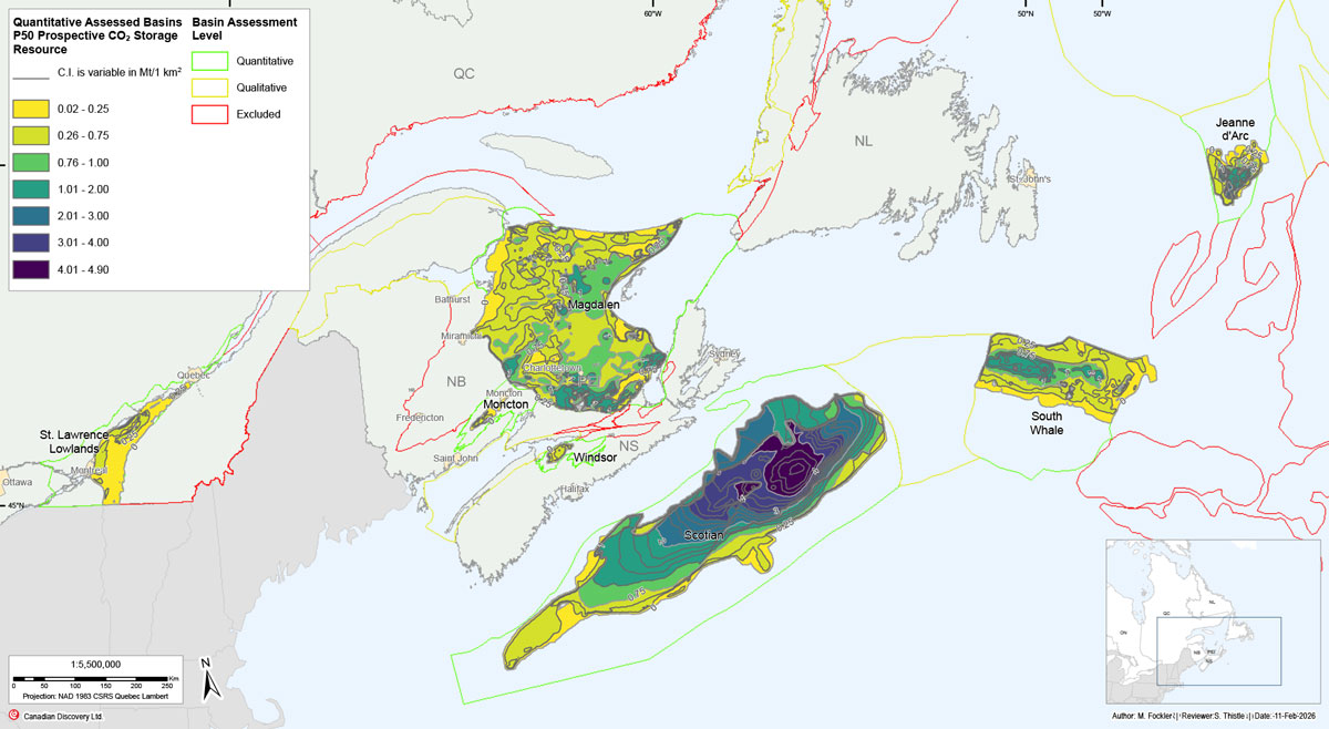 UEBEC and Atlantic Canada Calculated P50 Prospective CO2 Storage Resource