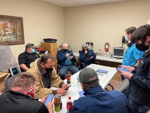 Service techs from Wilmore Snack Sales with Colton Chastine from Gimme Vending.