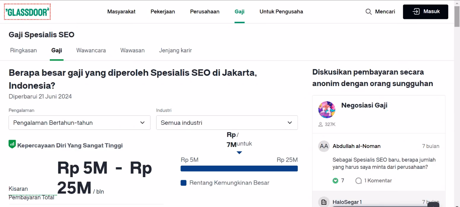 gaji seo specialist di glassdoor