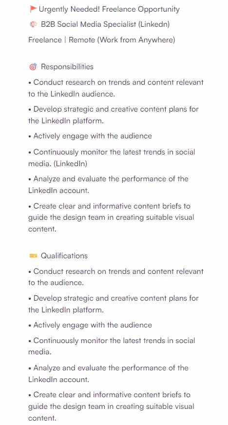 Contoh Job Posting Social Media Specialist Freelance