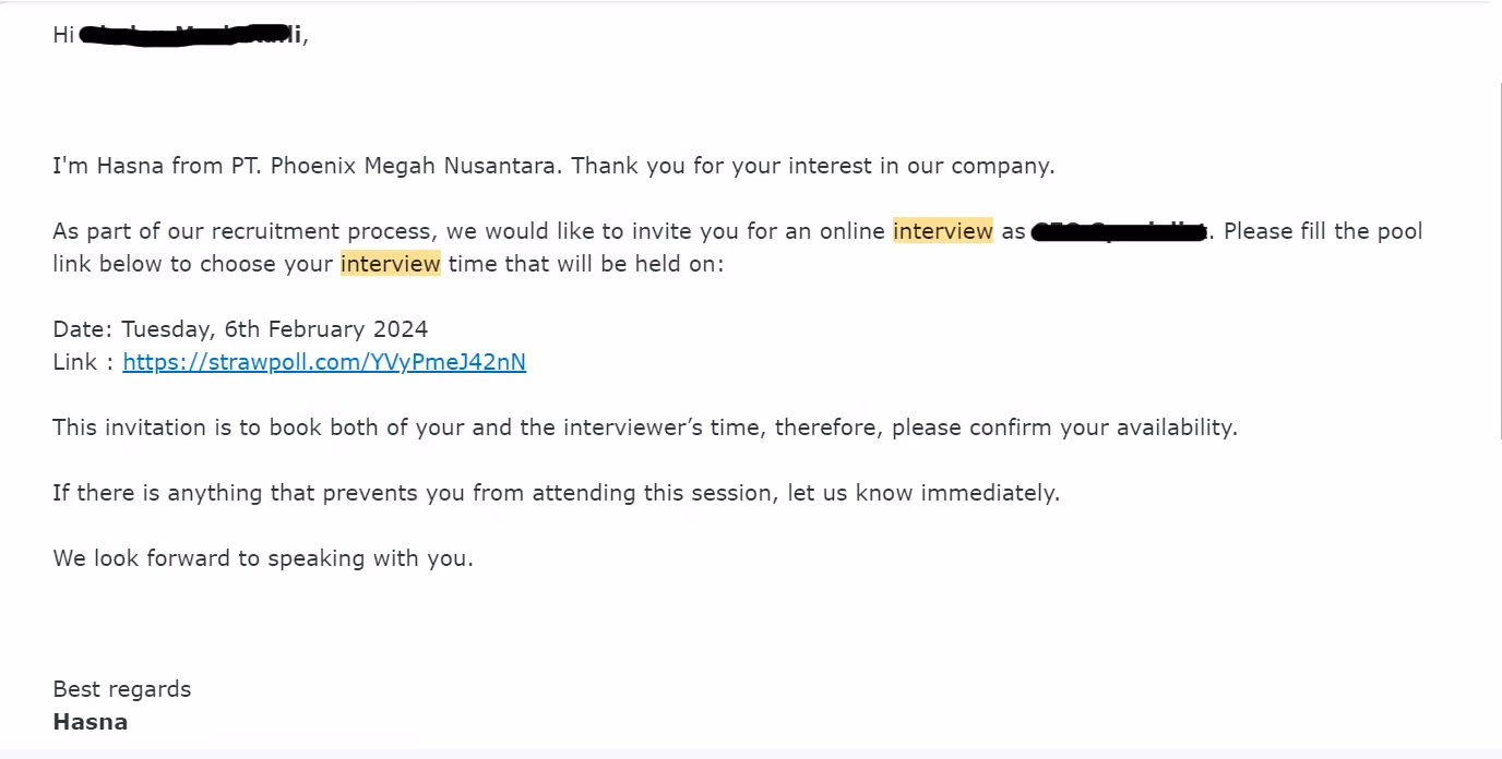 Contoh panggilan interview lewat email