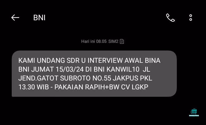 Contoh panggilan interview sms