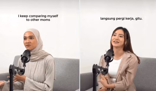 Dua peremuan yang mendeskripsikan beban perempuan pekerja masa kini di Indonesia