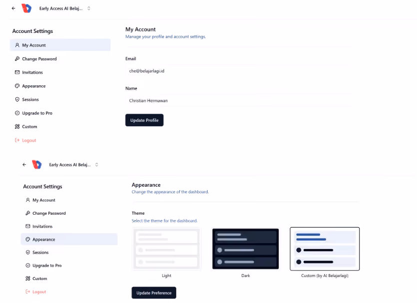 Personalisasi dashboard
