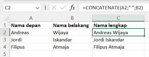 rumus CONCATENATE excel