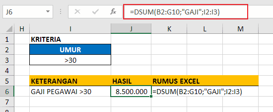 rumus DSUM excel