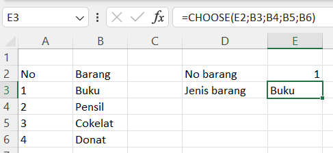 rumus CHOOSE excel