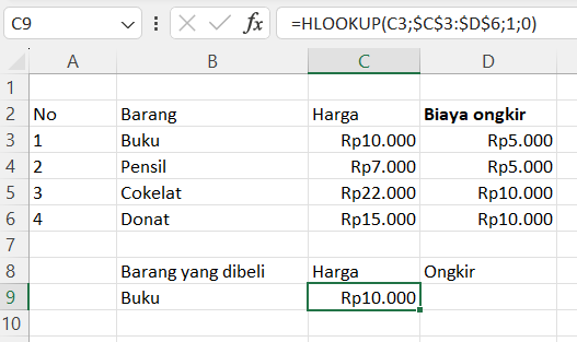 rumus HLOOKUP excel