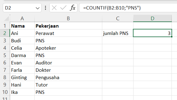 rumus COUNTIF excel