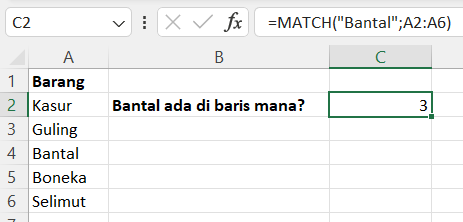 rumus MATCH excel