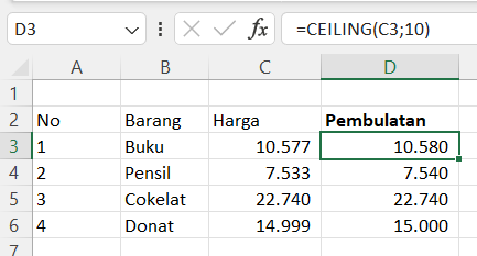 rumus CEILIING excel