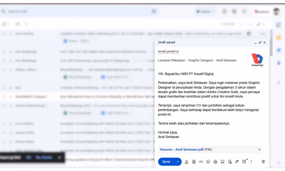 isi email lamaran kerja