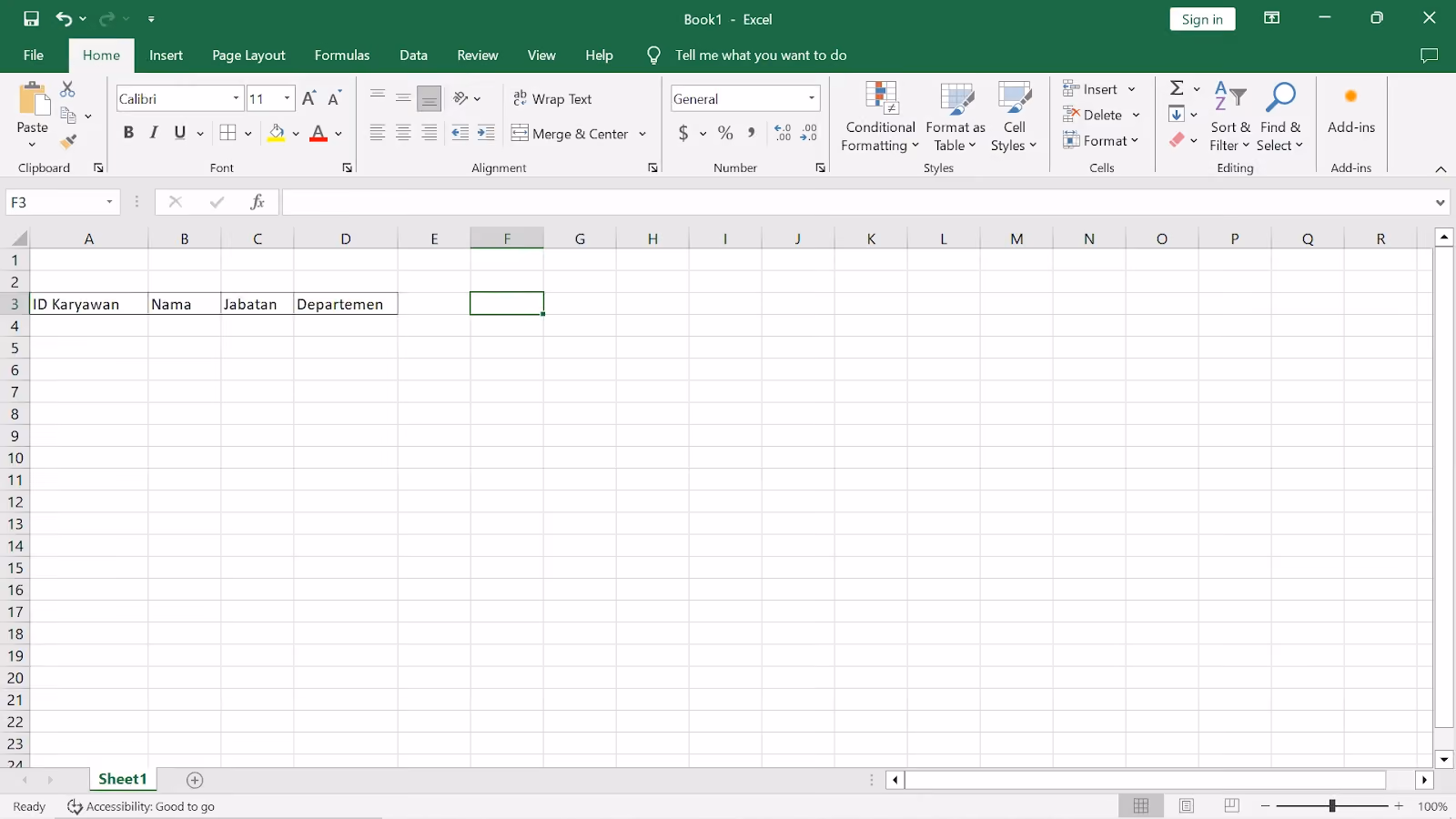 Cara Membuat Database di Excel : kolom database