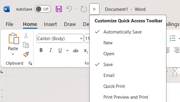 quick access toolbar microsoft word