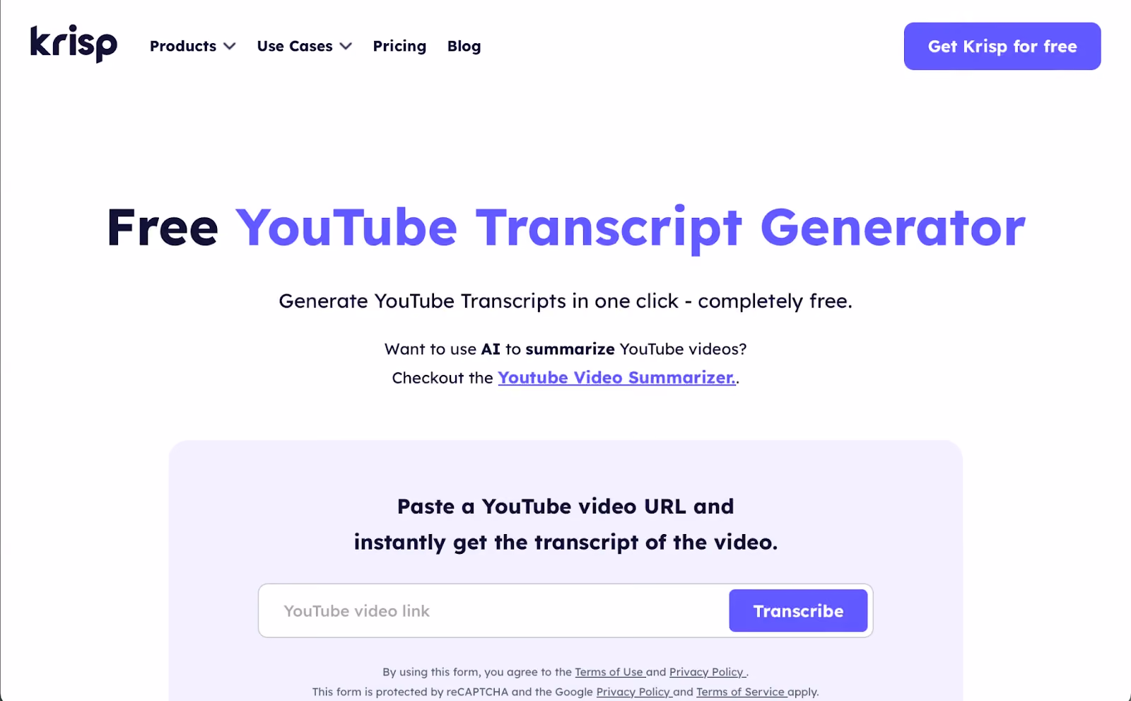 tools gratis transkrip youtube