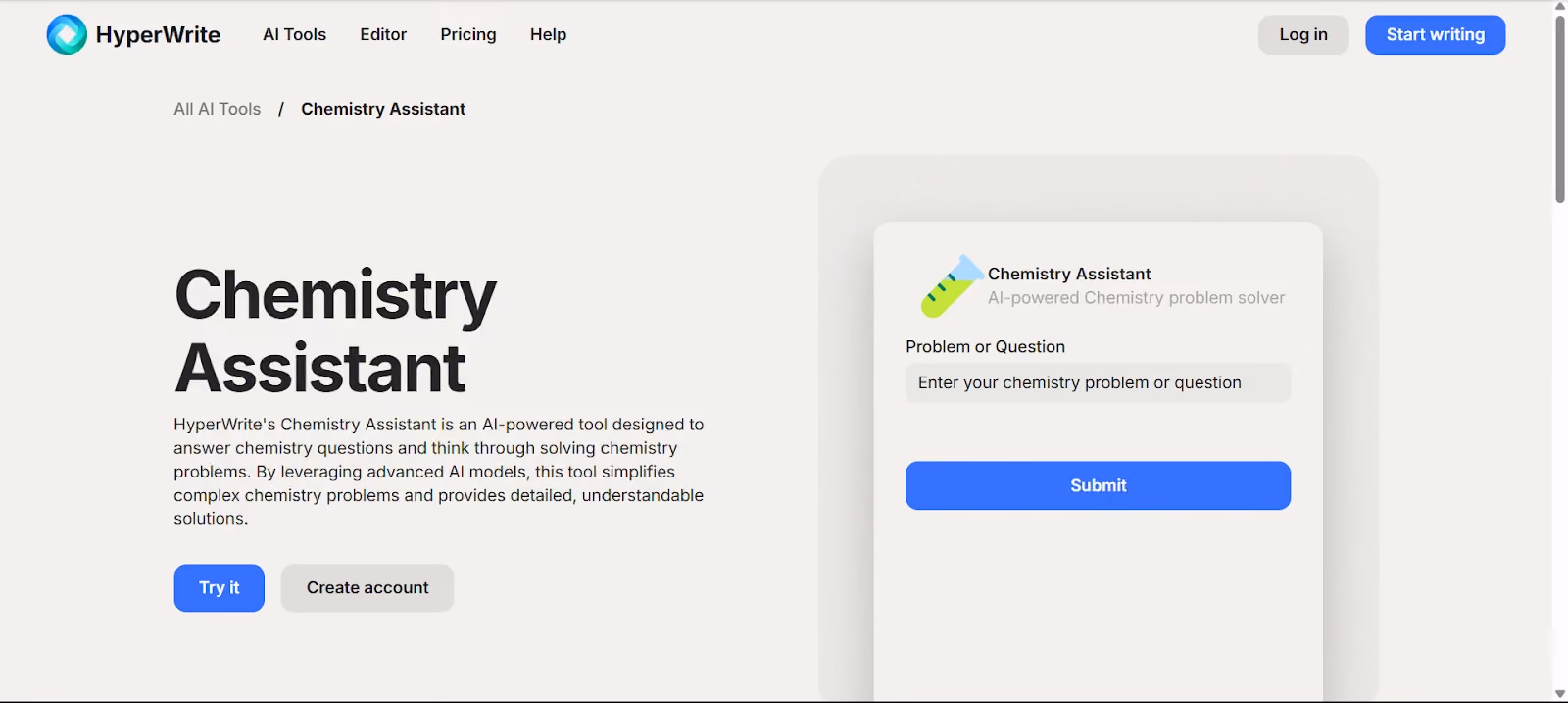 HyperWrite Chemistry Assistance
