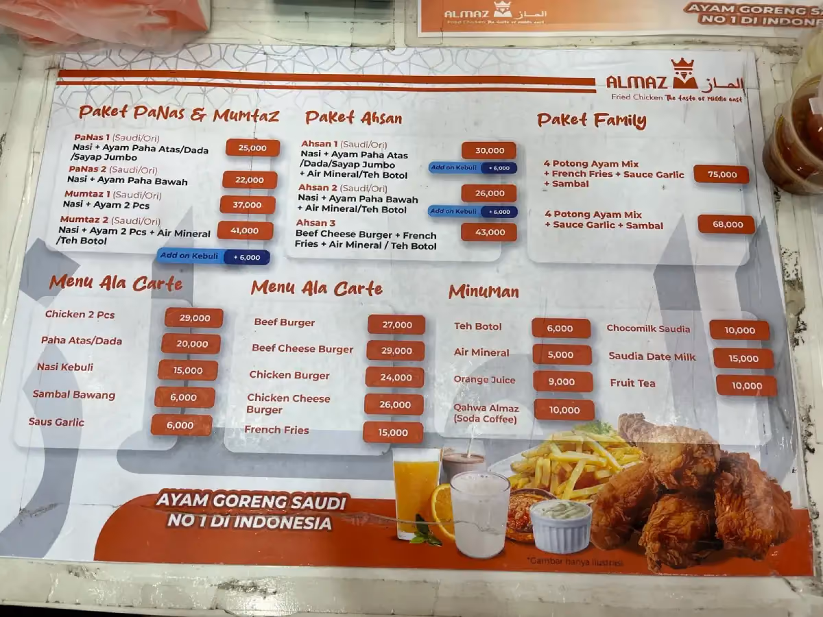 menu Almaz Fried Chicken
