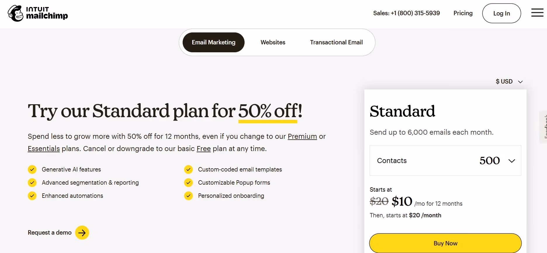 Mailchimp Pricing Page