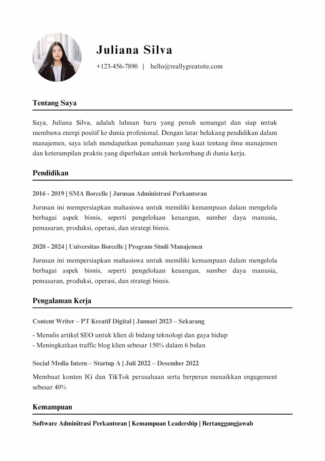 contoh pengalaman di CV