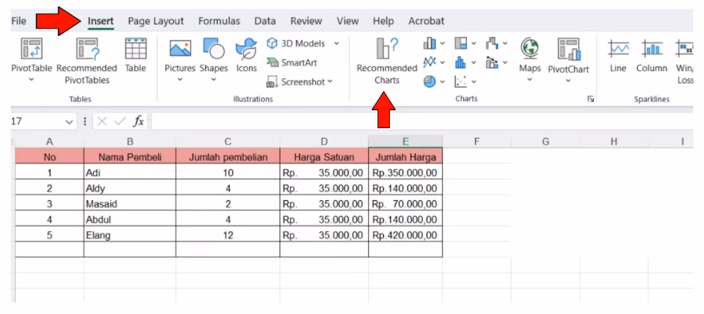 cara membuat grafik di excel lewat insert