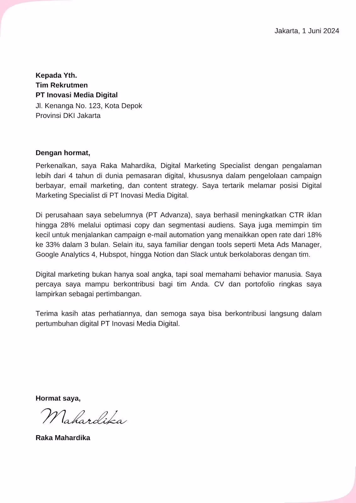 Contoh surat lamaran kerja