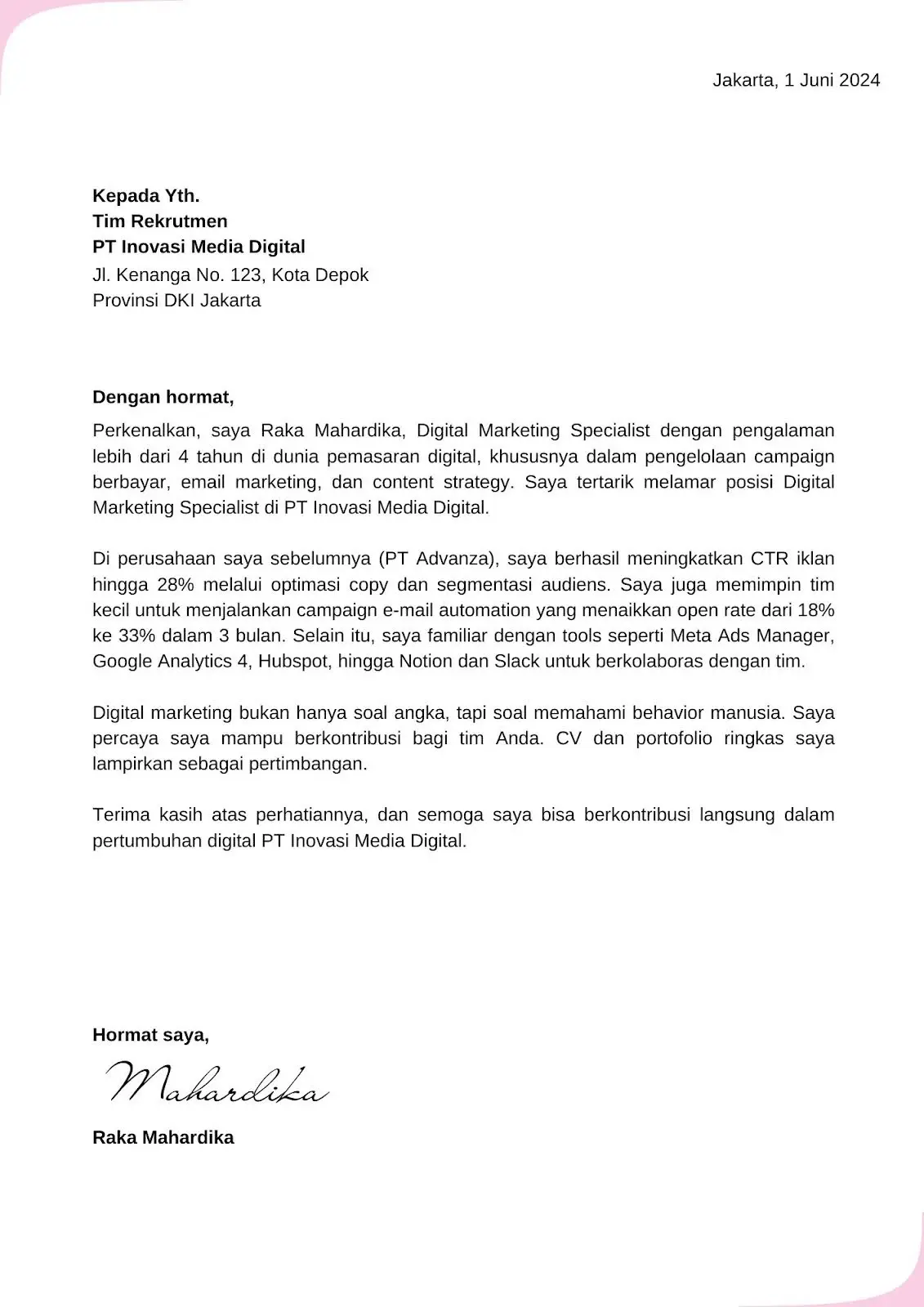 Contoh surat lamaran kerja