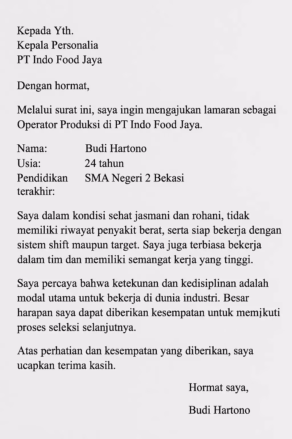 Contoh surat lamaran kerja di pabrik