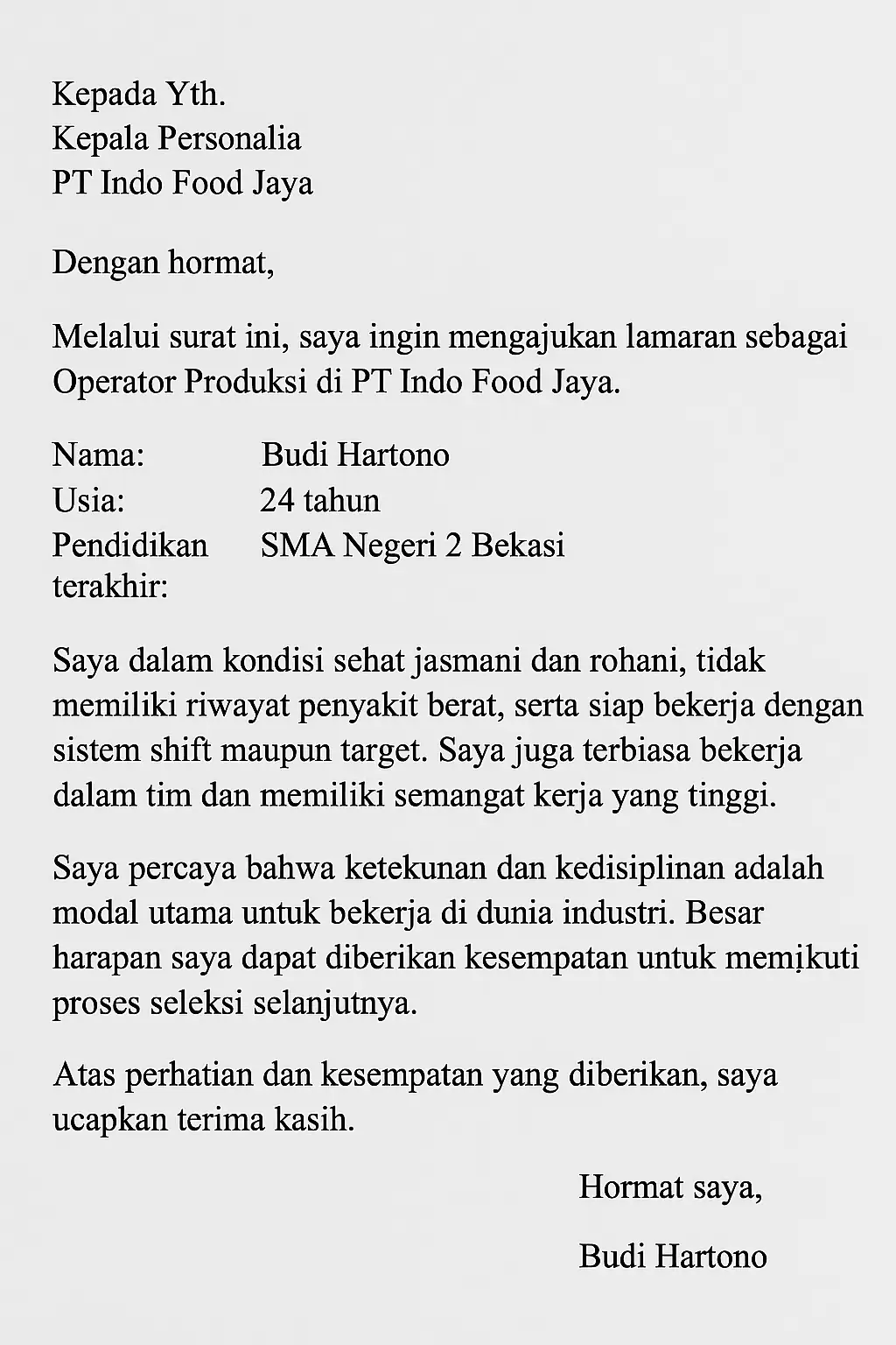 Contoh surat lamaran kerja di pabrik