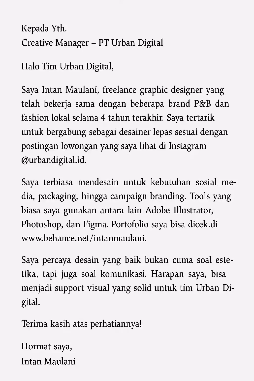 Contoh surat lamaran kerja freelance