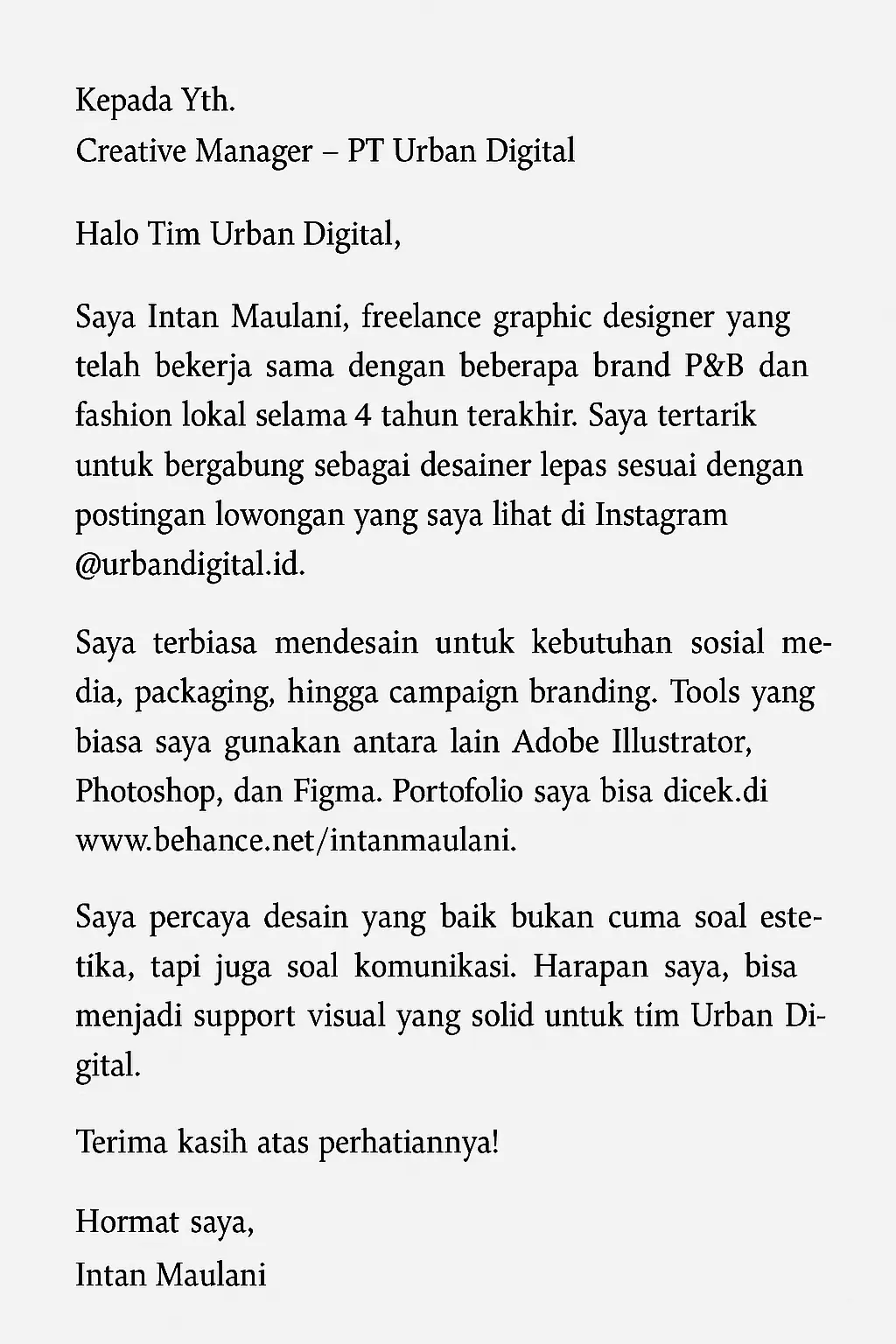 Contoh surat lamaran kerja freelance