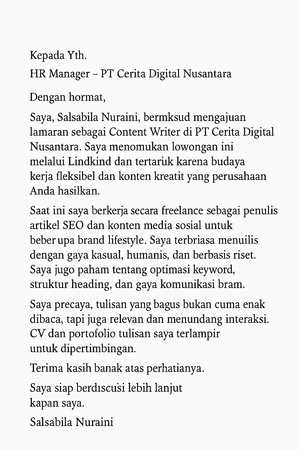 Contoh surat lamaran kerja remote working