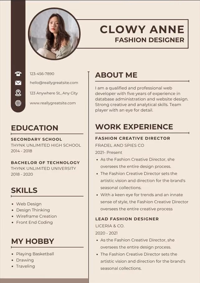 Contoh CV fashion designer