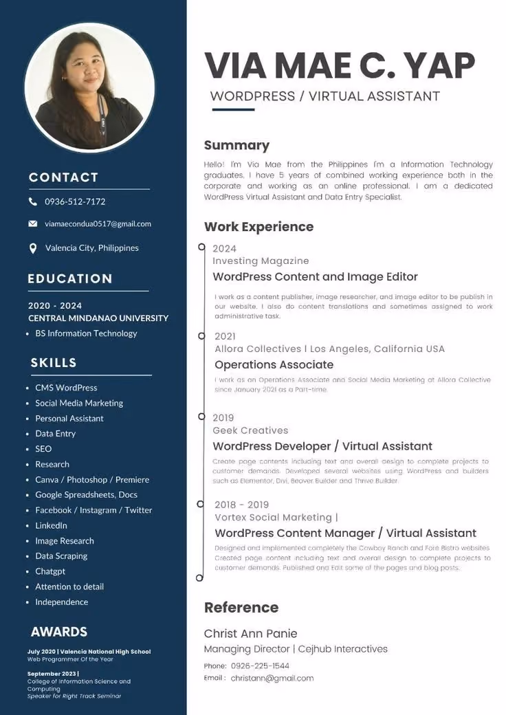 Contoh CV wordpress content manager