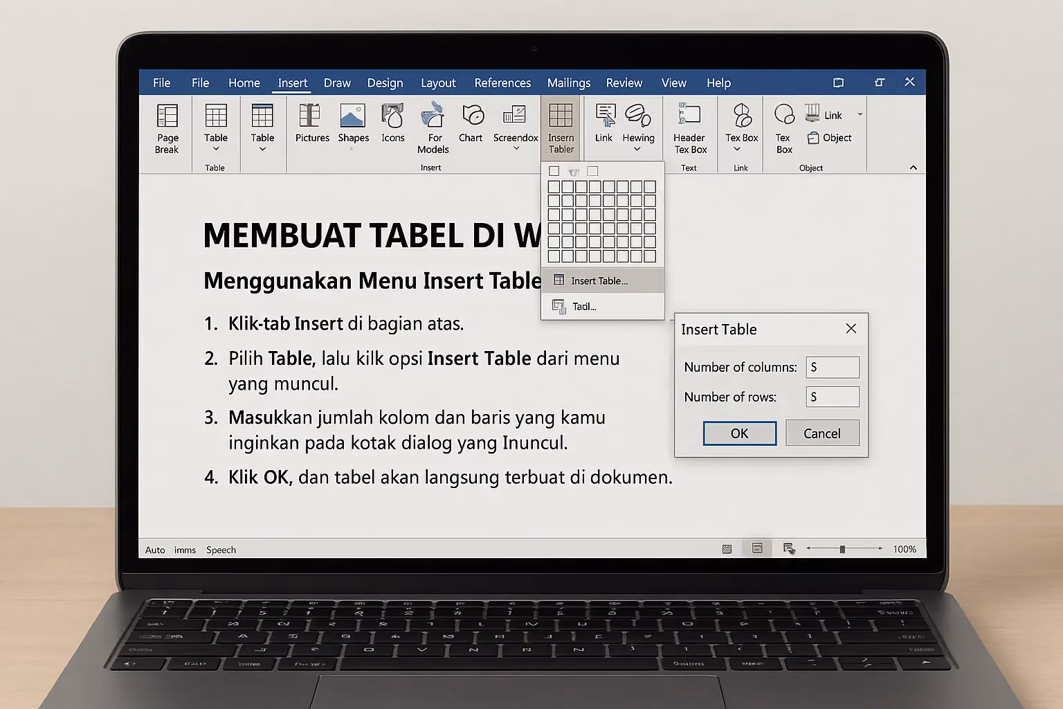 Menggunakan Menu Insert Table