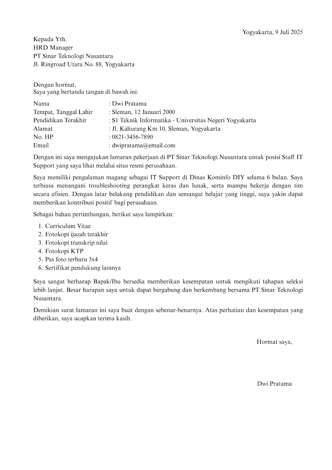 Surat Lamaran Kerja Umum