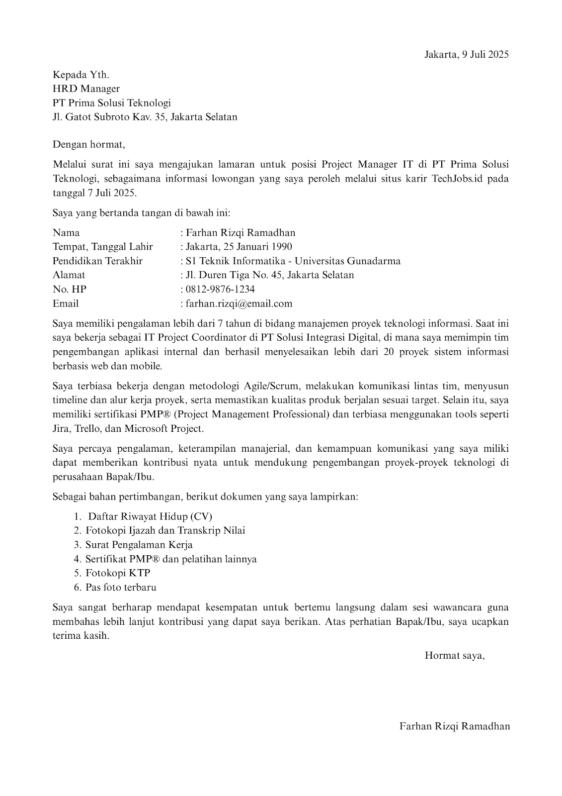  Surat Lamaran Kerja Berpengalaman
