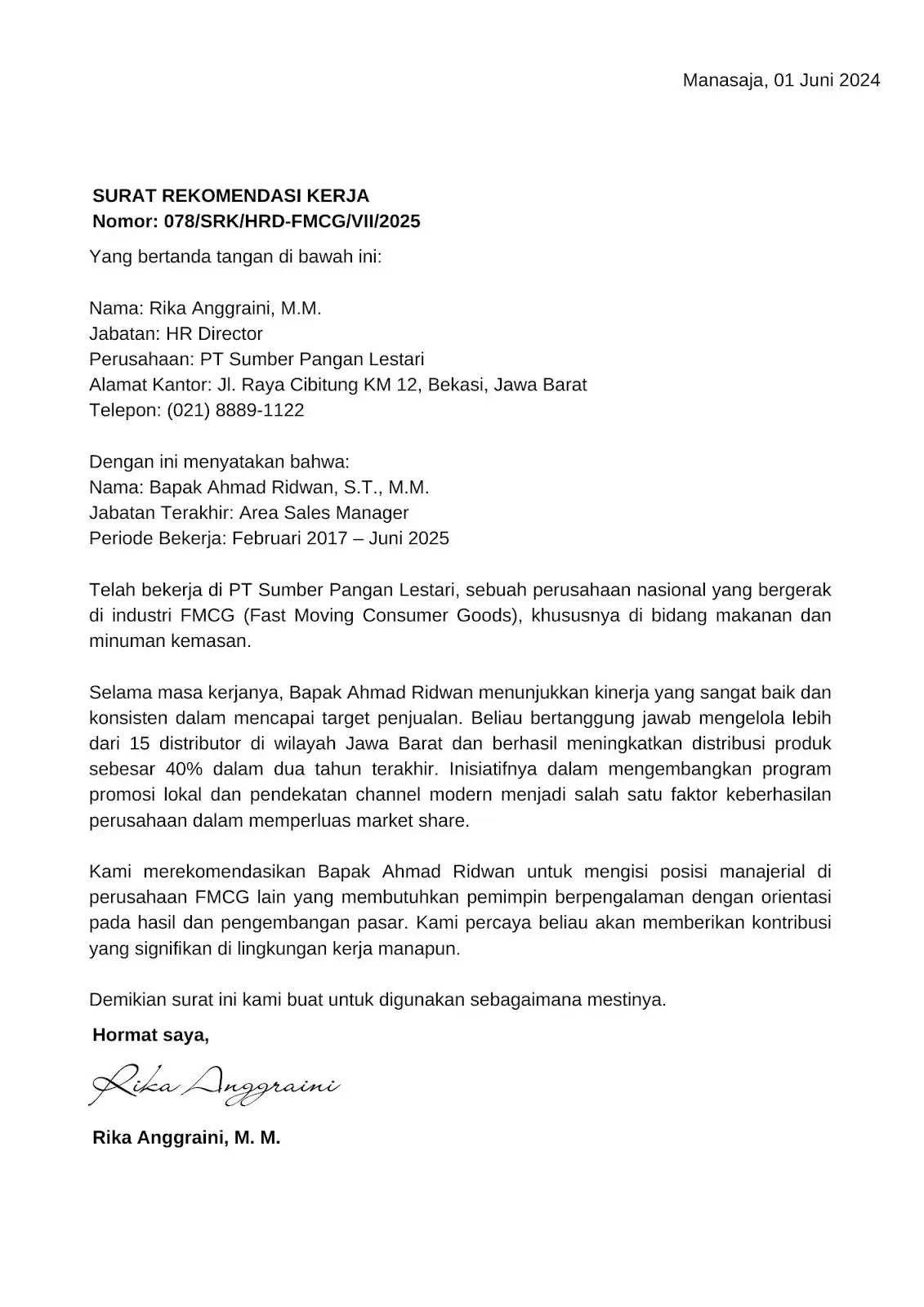Surat rekomendasi untuk beasiswa training
