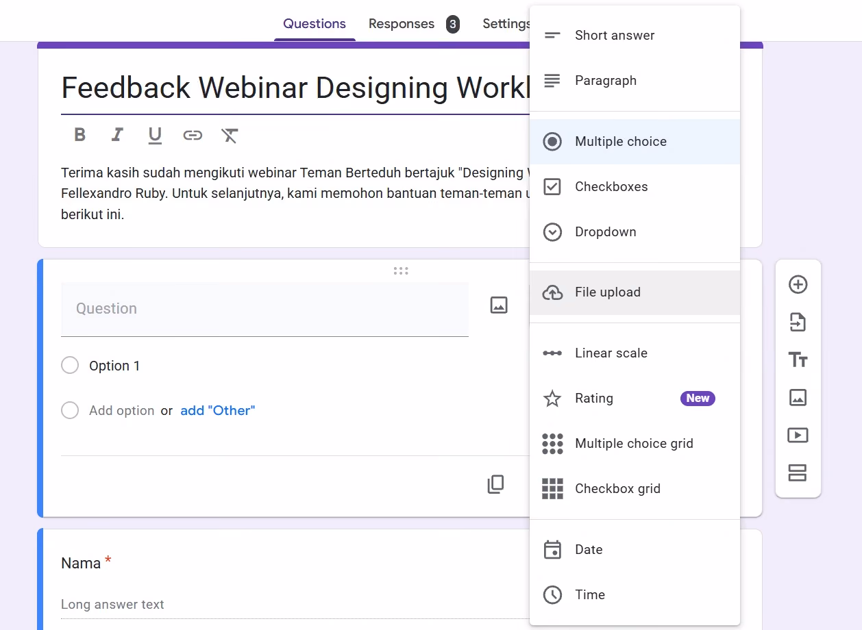 Cara membuat pertanyaan di Google Form