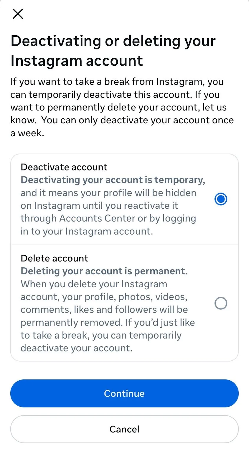 Cara Menonaktifkan Akun Instagram