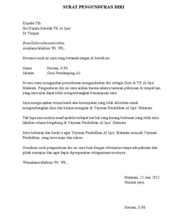 contoh surat resign mendaoat pekerjaan baru