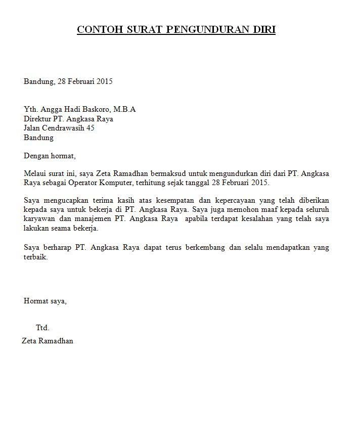 Contoh surat pengunduran diri operator