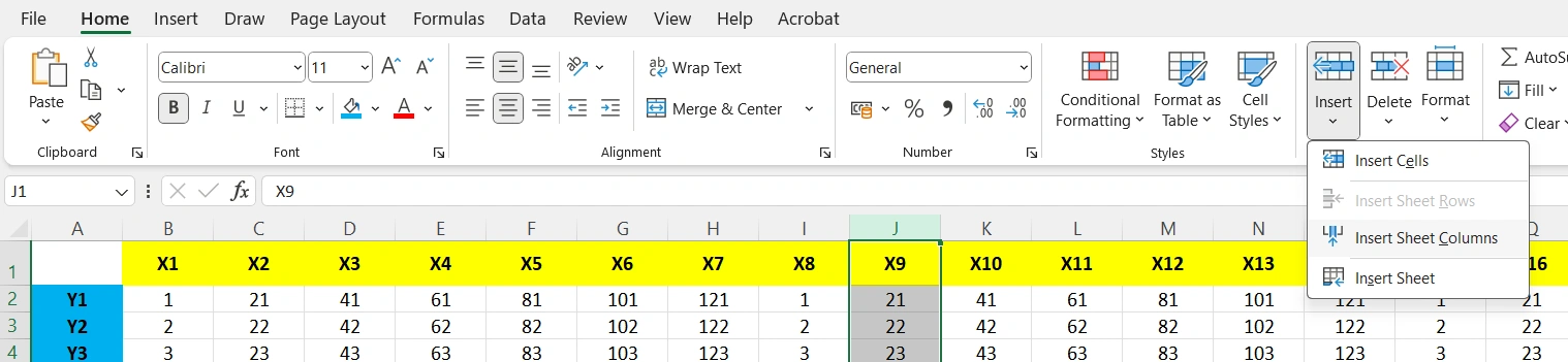 Cara menambah kolom di Excel pakai fungsi insert