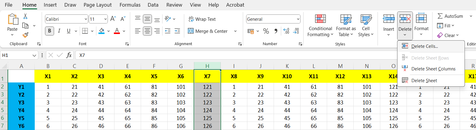 Cara menghapus kolom di Excel