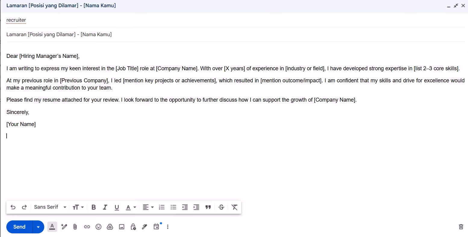 Contoh Body Email Lamaran Kerja Bahasa Inggris (Professional Level)